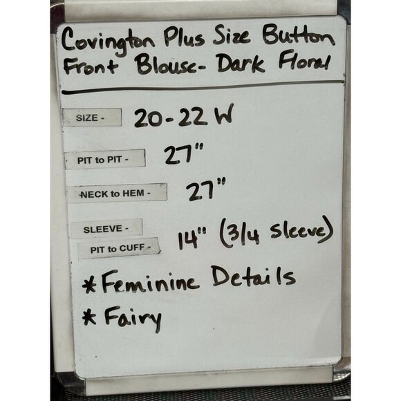 Covington Full Button Front Blouse Dark Floral Plus Sz 20-22W Feminine Romantic - Picture 10 of 10